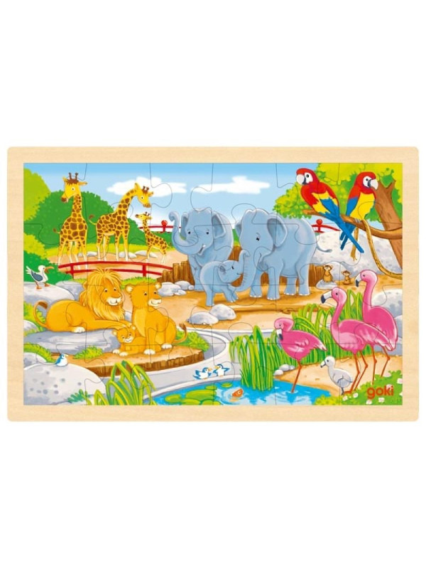 Puzzle drewniane dwustronne zoo/farma Goki