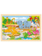 Puzzle drewniane dwustronne zoo/farma Goki