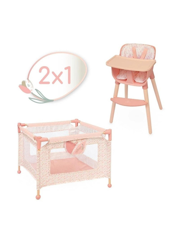 Krzesełko do_karmienia i łóżeczko dla lalek do 42cm Tulipe DeCuevas Toys 40074