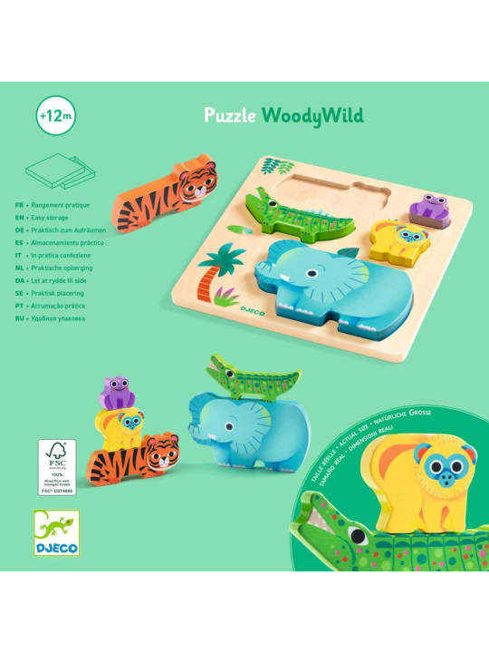 Drewniane puzzle DZIKIE ZWIERZĄTKA DJ01091
