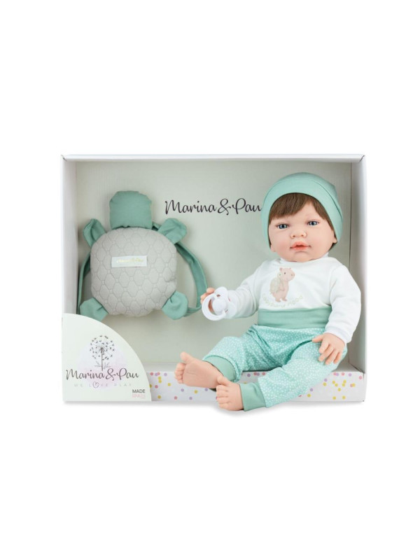 Lalka Sweet_Baby Capibara z plecaczkiem Marina & Pau 727 - 42 cm, Brzuszek: Miękki, Kolor oczu: Niebieski, Kolor włosów: Brą