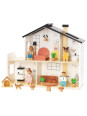 TOOKY TOY Drewniany Domek dla Lalek z Akcesoriami i Rodzinką 20 el.