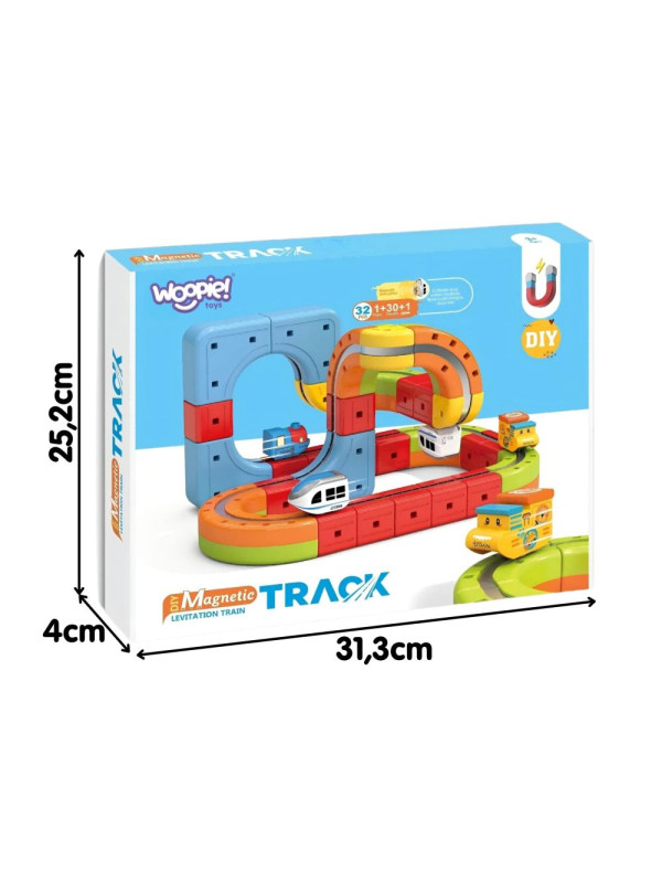 WOOPIE Magiczna Kolejka Kostkowa Klocki Konstrukcyjne Tor Antygrawitacyjny Magnetyczny 32el.