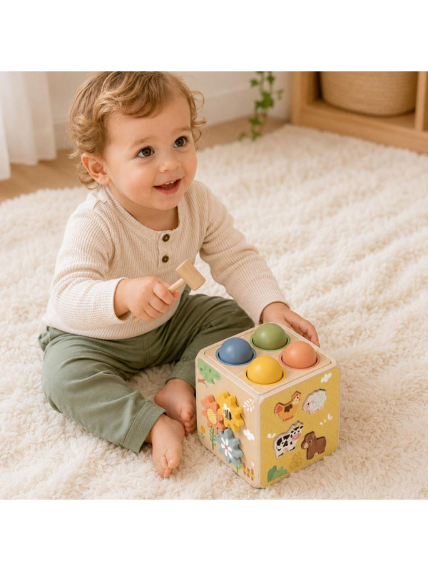 TOOKY TOY Drewniana Wiosenna Kostka Edukacyjna 5w1