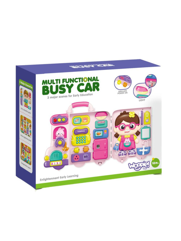 WOOPIE BABY Interaktywna Tablica Manipulacyjna Busy Car Walizka 3w1 Dźwięk Światło