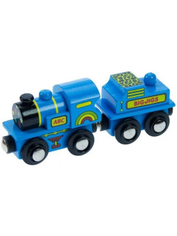 Niebieska lokomotywa ABC do zabawy , wyposażenie kolejek drewnianych