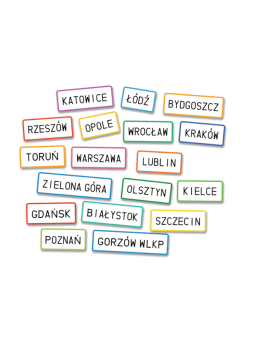 Zestaw rzepy 18 szt. nazwy miast dodatki do mapy Polski