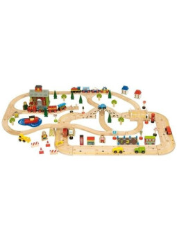 Kolejka drewniana do zabawy dla dzieci- droga miejska i kolej bigjigs toys - drewniana zabawka, zabawa kolejką, zabawka dla 3 l