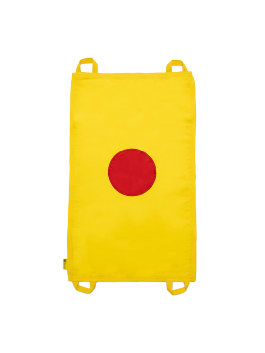 Mini chusta animacyjna 100 x 60 cm żółta z kołem czerwonym