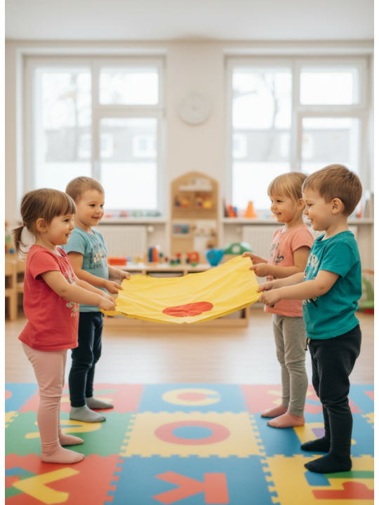 Mini chusta animacyjna 100 x 60 cm zestaw 6 sztuk kolory tęczowe z kołami