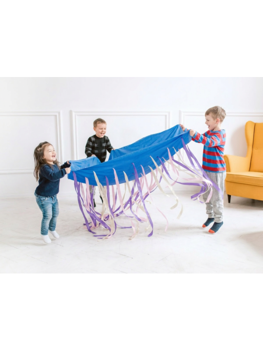 Chusta animacyjna 1,45 x 1,45 m ze wstążkami PASTELOWA