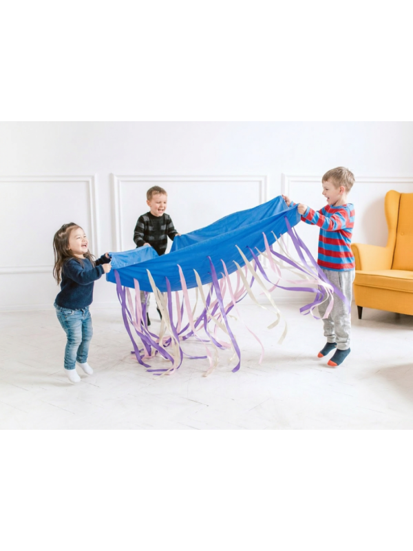 Chusta animacyjna 1,45 x 1,45 m ze wstążkami PASTELOWA