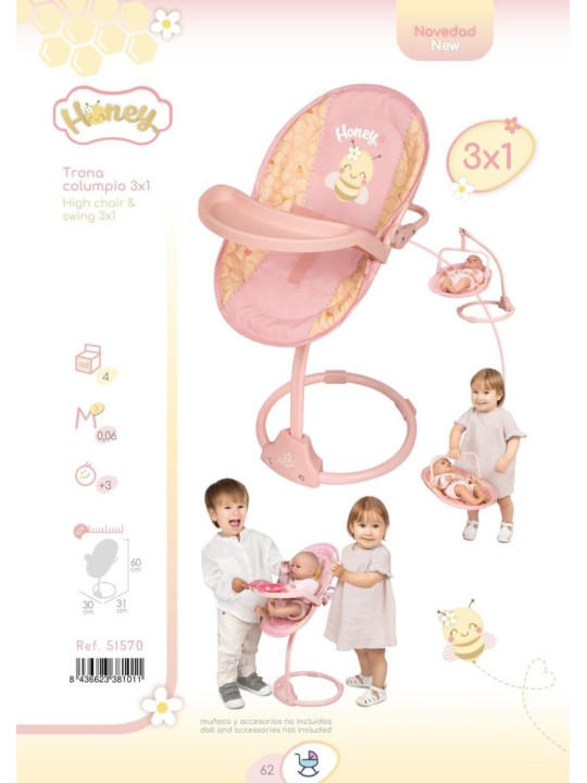 Krzesełko_3w1 Honey dla lalki do 50 cm DeCuevas Toys 51570