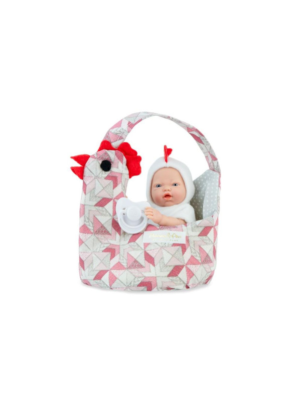 Lalka Mini_Golosinas z nosidłem kogutem Marina & Pau 226 - Dziewczynka, 21 cm, Brzuszek: Winylowy, Kolor oczu: Niebieski