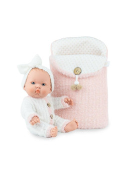 Lalka Betty_Angora ze śpiworkiem Marina & Pau 374 - Dziewczynka, 35 cm, Brzuszek: Winylowy, Kolor oczu: Niebieski