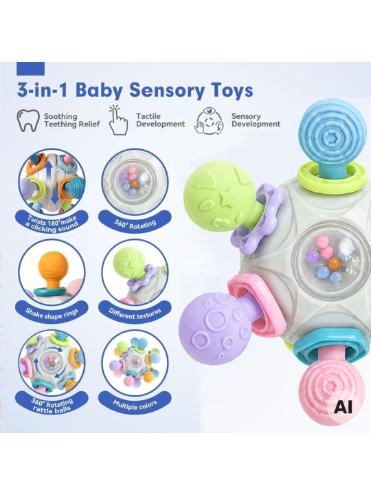 WOOPIE BABY Zabawka Sensoryczna Gryzak Piłka 3w1 Piłka 6m+