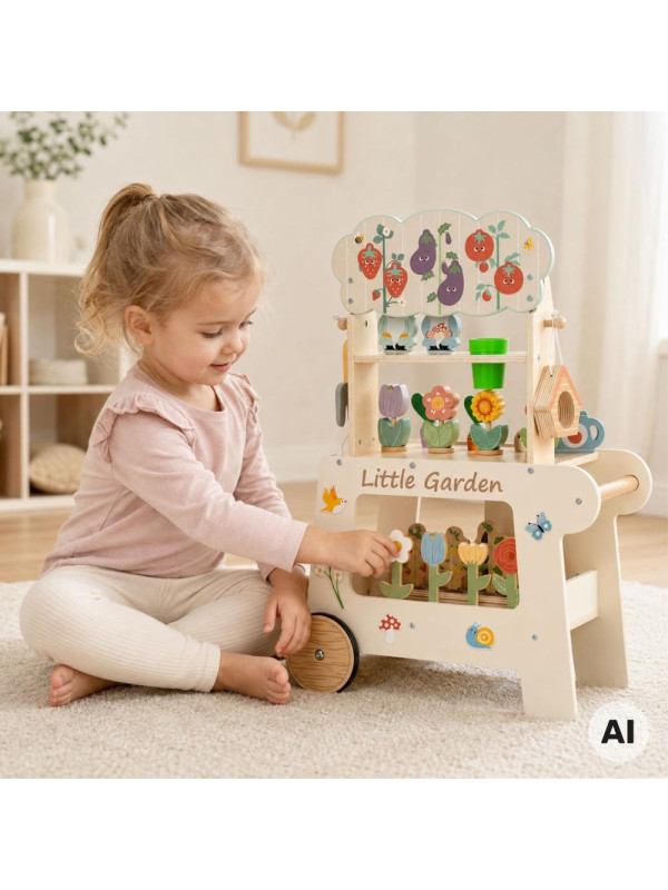 TOOKY TOY Wózek Ogrodowy Sklepik Drewniany Montessori 57el