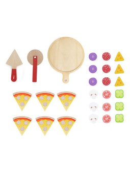 VIGA Drewniana Pizza Do Krojenia Zestaw kuchenny 27 el. Dla Dzieci 18M+