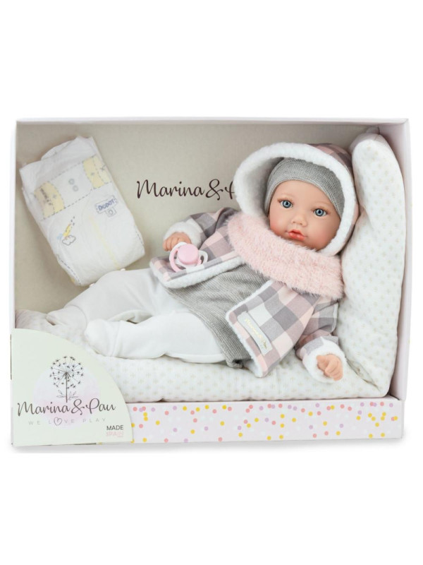 Lalka_Reborn Noa_Pink z poduszką Marina & Pau 3171 - 40 cm, Brzuszek: Miękki, Kolor oczu: Niebieski