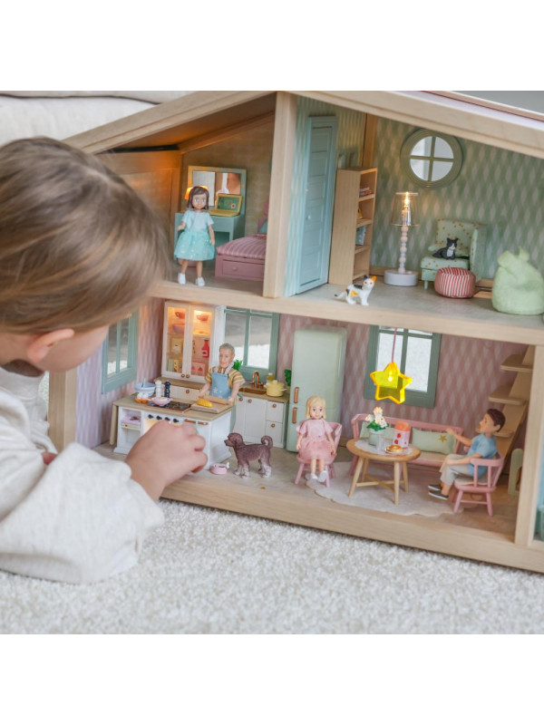 Drewniany domek dla lalek Star House zabawa lalkami dla dzieci Lundby