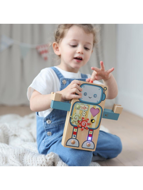 Gigglebot rozwojowa zabawka interaktywna drewniany robot sensoryczny Micki