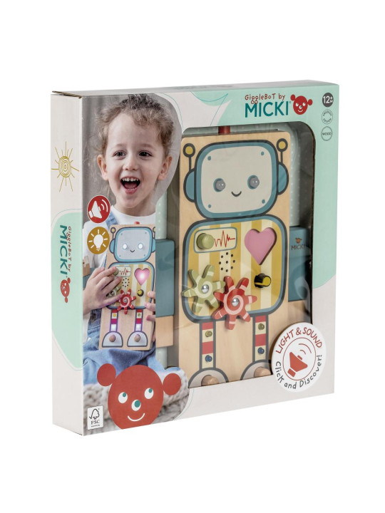 Gigglebot rozwojowa zabawka interaktywna drewniany robot sensoryczny Micki