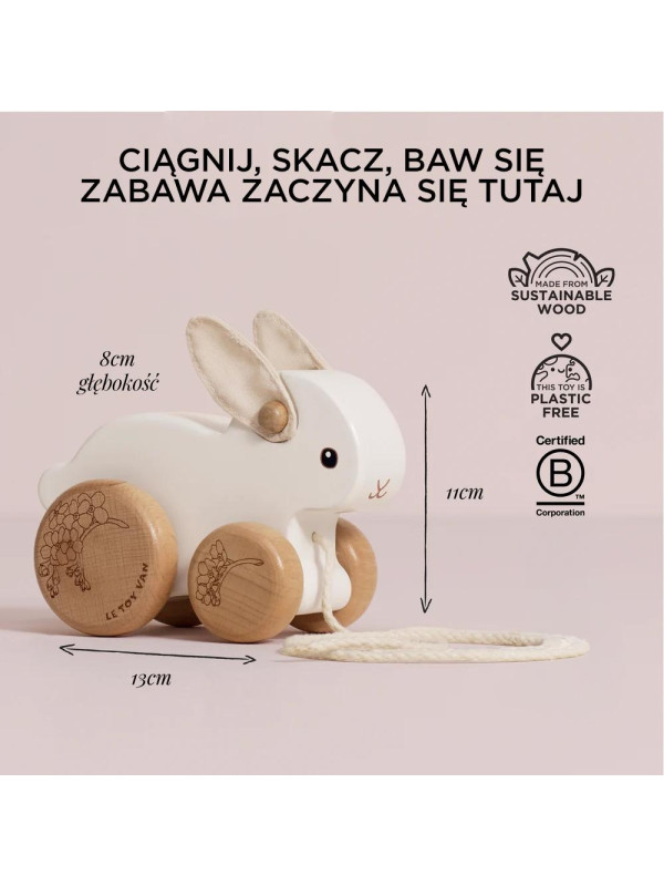 Drewniany króliczek na kołach zabawka do ciągnięcia dla dzieci Le Toy Van
