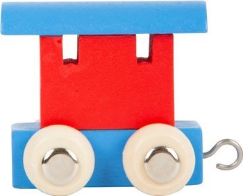 Wagonik drewniany do pociągu literka- czerwono-niebieski small foot design - drewniana zabawka, zabawa wagonikami dla 3 latka