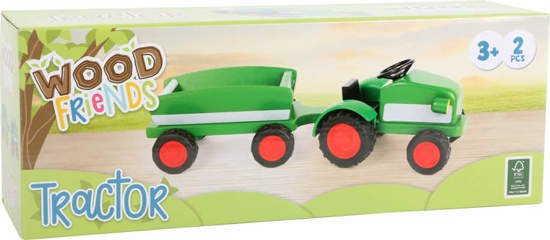 Drewniany traktor z przyczepą  do zabawy dla dzieci, farma small foot design - drewniana zabawka, zabawa z figurkami dla 3 latka 