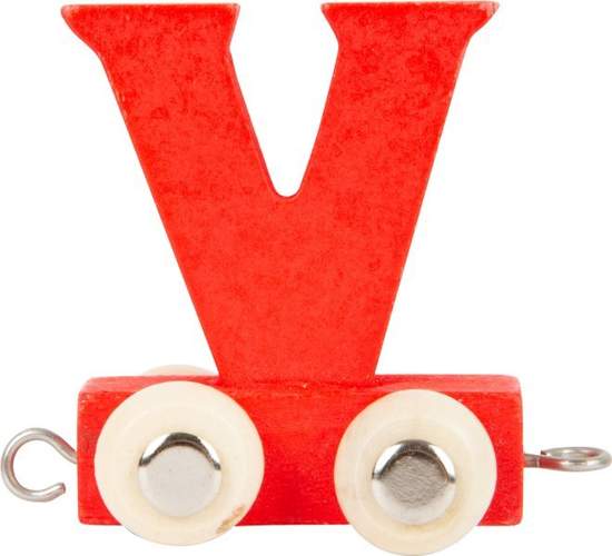 Wagonik z literką v - element z układanki alfabet pociąg small foot design - drewniana zabawka edukacyjna dla 4 latka