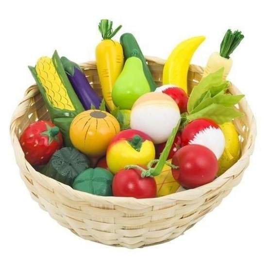 Warzywa do zabawy Zabawa w sklep - kosz z drewnianymi warzywami i owocami - 23 elementy zabawka dla dzieci
